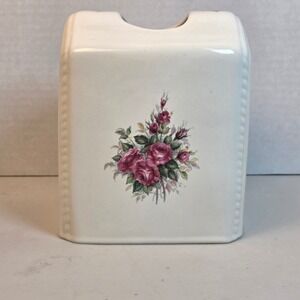 VTG Tissue Box Cover VB Athena Glamis Rose Cottagecore USA Made Ceramic‎ Floral